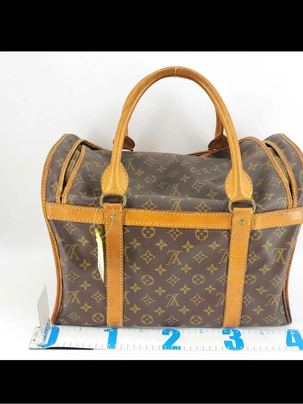 Louis Vuitton Chaussures 40 Brown Monogram Canvas Handbag with Tan Leather Trim